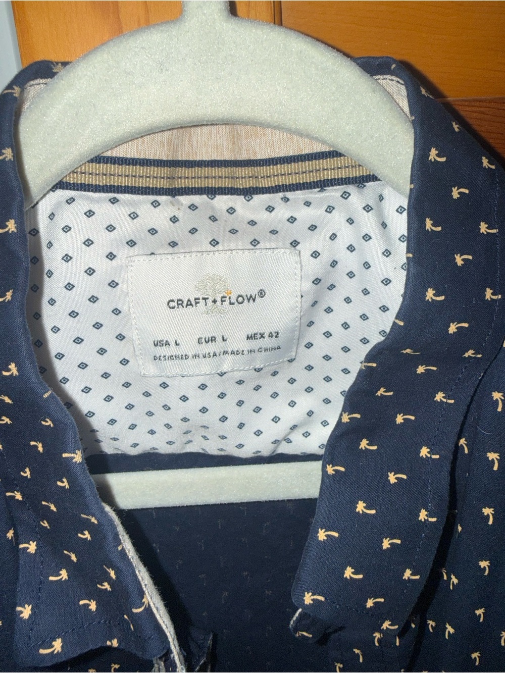 Craft & Flow Navy Casual Button-Down Shirt with Micro Palm Print